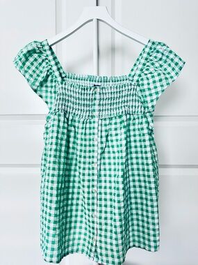 Women’s Old Navy Cap Sleeve Green & White Gingham Blouse Size XL Tall